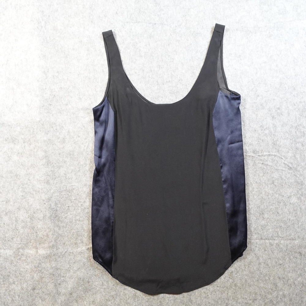 Ralph Lauren Top Womens 2 Tank Black Label Silk Black Navy Side Panel Scoop Neck